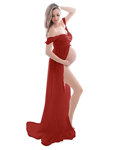 Schwangerschaftskleid Fotoshooting Umstandskleider Elegant Damen für Fotos Festlich Party Mütter Geschenke Schwangere Kleid Frauen Trägerloser Chiffon für Fotografie von FEOYA