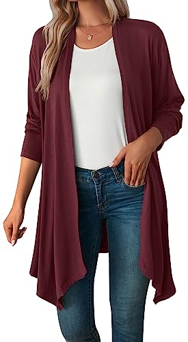 Strickjacken Frauen Sommer Mantel Langarm Leicht Long Summer Sweater Pullover Soft Jumper L von FEOYA