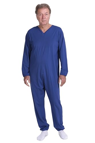 FERRUCCI COMFORT Einteiliger Pyjama für Senioren mit Rückenverschluss - 9078 ML PL - Blau, Bei Inkontinenz, Alzheimer oder Demenz, Verschluss hinten (L) von FERRUCCI COMFORT