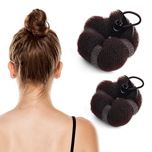 2 Stück Dutt Maker, Hair Bun Maker Braun mit Druckknöpfen, Modellieren von Hilfsartefakten, Duttkissen Festes Brötchen-Styling für Mädchen Damen, 2 Größen von FESSOSKO