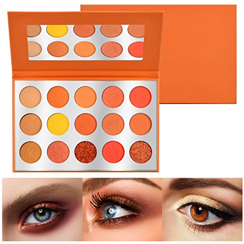 Lidschatten Palette 15 Farben Augen Palettes, Hochpigmentierte Matte Schimmer Glitter Lidschatten-Kosmetik Set, Lidschatten-Palette Make-up Glitter Makeup Kit (Herbstorange) von FESSOSKO