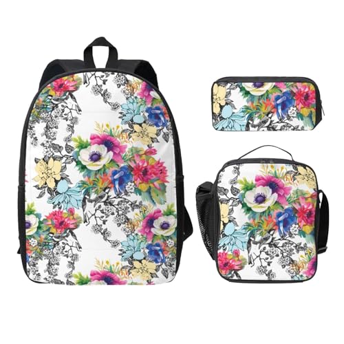 FEYUNYAN Schulrucksack für Mädchen und Jungen, Wildblumen Vögel Blätter Druck Schulranzen Set 3 Stück 15 Zoll Laptop Rucksack Isolierte Lunchtasche Federmäppchen Mittelschultasche für Teen Jugend FEYUNYAN Schulrucksack für Mädchen und Jungen, Wildblumen Vögel Blätter Druck Schulranzen Set 3 Stück 15 Zoll Laptop Rucksack Isolierte Lunchtasche Federmäppchen Mittelschultasche für Teen Jugend von FEYUNYAN
