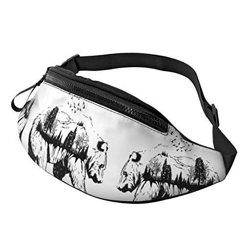 Blumen-Holzdruck Herren und Damen Freizeit Sport Hüfttasche Outdoor Sport Fanny Pack Alltag Casual Brusttasche, Handgezeichneter Bären-Tierdruck, Einheitsgröße von FFEXS