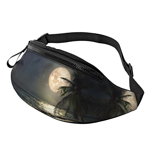 Blumen-Holzdruck Herren und Damen Freizeit Sport Hüfttasche Outdoor Sport Fanny Pack Alltag Casual Brusttasche, Tropical Beach Palm Tree Night Print, Einheitsgröße von FFEXS