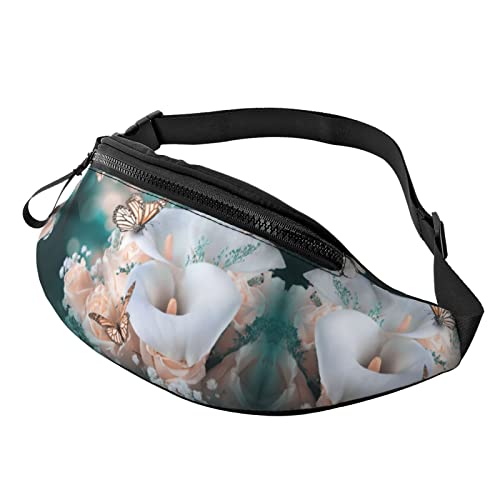 Federdruck Outdoor Sport Bauchtasche Freizeit Sport Hüfttasche Alltag Freizeit Brusttasche für Damen und Herren, Blumen- und Schmetterlingsdruck, Einheitsgröße von FFEXS