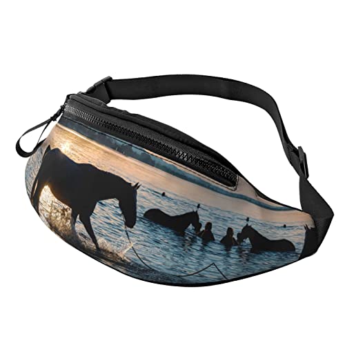 Gürteltasche mit niedlichem Hunde-Druck, für Outdoor-Sport, Freizeit, Sport, Hüfttasche für den Alltag, lässige Brusttasche für Damen und Herren, Sunsets Lake Horses Print, Einheitsgröße von FFEXS