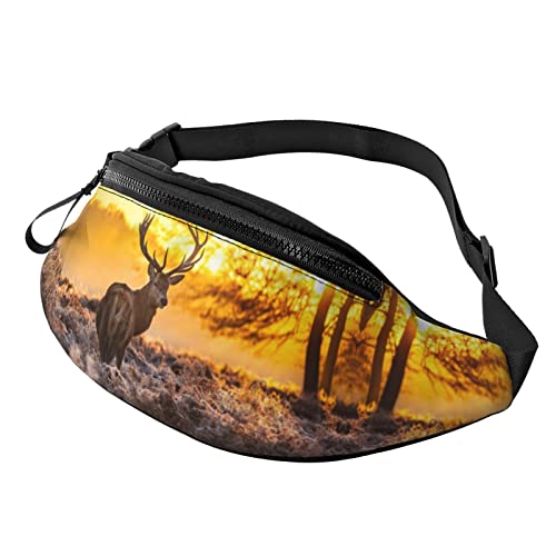 Jeju Island Korea Print Outdoor Sport Bauchtasche Freizeit Sport Hüfttasche Alltag Casual Brusttasche für Männer und Frauen, Geweih-Aufdruck mit rotem Hirsch, Einheitsgröße von FFEXS