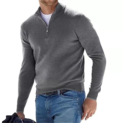 FFFF & OLFEH Herren Strickpullover Kaschmirpullover, Herrenpullover aus Kaschmir-Seide in Mehreren Farben, mit kurzem Reißverschluss, für Anlässe aus Business & Freizeit (Grau,XL) von FFFF & OLFEH