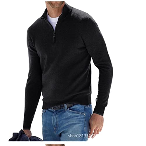 FFFF & OLFEH Herren Strickpullover Kaschmirpullover, Herrenpullover aus Kaschmir-Seide in Mehreren Farben, mit kurzem Reißverschluss, für Anlässe aus Business & Freizeit (Schwarz,4XL) von FFFF & OLFEH