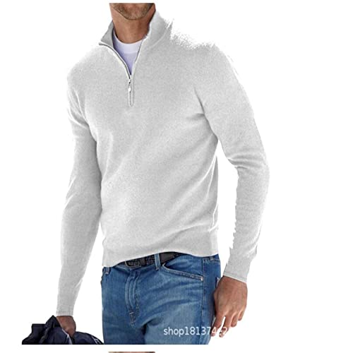 FFFF & OLFEH Herren Strickpullover Kaschmirpullover, Herrenpullover aus Kaschmir-Seide in Mehreren Farben, mit kurzem Reißverschluss, für Anlässe aus Business & Freizeit (Weiß,XL) von FFFF & OLFEH