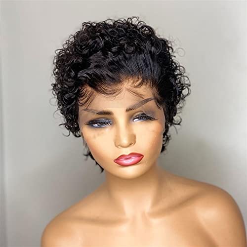 Damenperücken Haarersatz Perücken Pixie Cut Lace Front Echthaarperücken Schwarze kurze lockige brasilianische Remy-Haar-Spitze-Perücken mit Babyhaar Natural Fashion Perücken for schwarze Frauen Perück von FFNUM