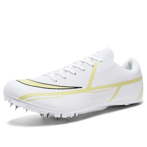 Herren Leichtathletikschuhe, Teenager, Spikes, Sneaker, Jungen, Rennsport, Springen, professionelles Laufen, Wettkampf-Training, leichte und atmungsaktive Sportschuhe, Weiss/opulenter Garten, 39.5 EU von FGCVX