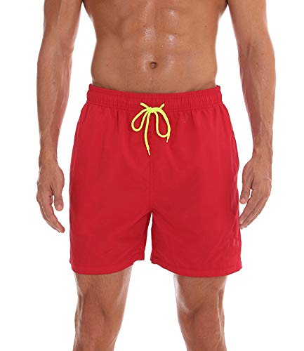 FGFD&OU Herren Badehose Schnelltrocknend Badeshorts Summer Swim Shorts lässige Badeshorts für Männer Sporthose kurz mit Mesh-Futter und Verstellbarem Tunnelzug (Rot, XL) von FGFD&OU
