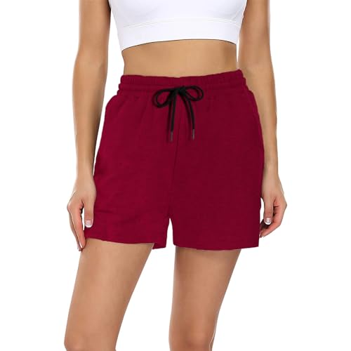 FGFD&OU Shorts Damen Baumwolle Kurz Hosen Jogginghose Kurze Sporthose Sommerhose Sweathose Atmungsaktive Laufshorts Trainingshose zum Fitness Running Gym Basketball Yoga für Sommer (Weinrot, S) von FGFD&OU