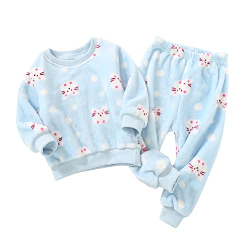 Kleinkind Jungen Mädchen Winter Langarm Cartoon Prints Fleece Pyjamas Nachtwäsche Tops Hosen 2 STÜCKE Outfits Kleidung Set Baby Kleidung 6 Monate (Light Blue, 4-5 Years) von FGUUTYM