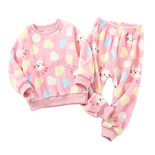 Kleinkind Jungen Mädchen Winter Langarm Cartoon Prints Fleece Pyjamas Nachtwäsche Tops Hosen 2 STÜCKE Outfits Kleidung Set Baby Kleidung 6 Monate (Pink, 3-4 Years) von FGUUTYM