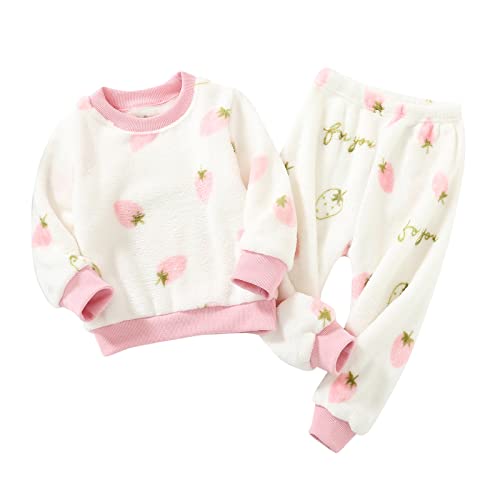 Kleinkind Jungen Mädchen Winter Langarm Cartoon Prints Fleece Pyjamas Nachtwäsche Tops Hosen 2 STÜCKE Outfits Kleidung Set Baby Kleidung 6 Monate (White, 3-4 Years) von FGUUTYM