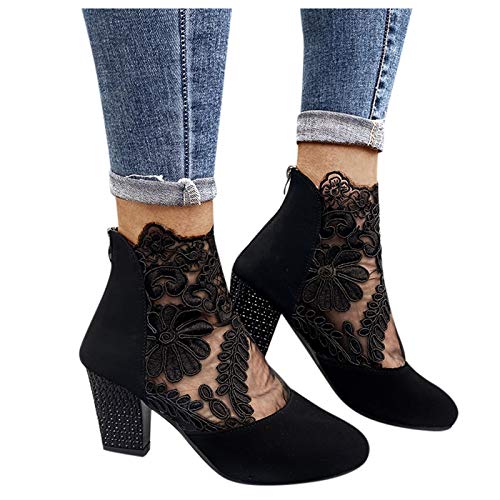 FGUUTYM Sandalen Damen mit Absatz - Sommerschuhe Spitze Mesh High Heels Stiefeletten mit Reißverschluss Kleid Schuhe Formelle Schuhe Atmungsaktiv Rutschfest Damenschuhe Stiefeletten von FGUUTYM