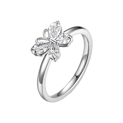 FGUUTYM Schmetterlingsring für Damen, hochwertiges, leichtes Luxus-Set mit Zirkonia, schlichter Ring aus Titanstahl, lichtecht, einzigartiger und exquisiter Ring Gabionen Ringe (A, B) von FGUUTYM