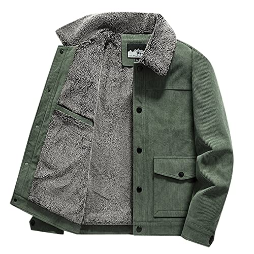 FGUUTYM Steinbock Herren Herren Herbst und Winter dünne Cord Retro Langarm Mantel Multi Taschen Baumwolle einfarbige Jacke Winter Mantel Mit Fell Herren (Green, M) von FGUUTYM