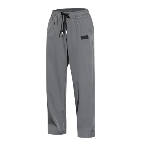 Herren-Sommer-beiläufige Schnür-Taschen-Normallack-Hosen Damen Tasche (Grey, M) von FGUUTYM