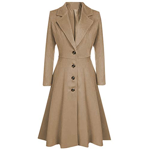 Trenchcoat Damen Winter Wintercoat Revers Zweireihiger Mantel Knielang Trenchcoat Winter Lang A-Linie Jacke Outwear Wollmantel Knielang Wintermantel Einfarbig Tweed Mantel Ausgestellter Mantel Kleider von FGUUTYM