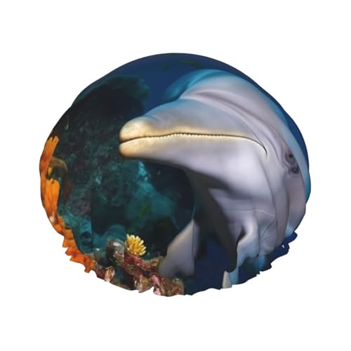Delphin On Coral Duschhaube, wiederverwendbar, wasserdicht, Duschhaube für Damen und Herren, elastisches Band, Badehaarmütze, doppellagig, waschbar, Badekappe für alle Frisuren, reisefreundlich Delphin On Coral Duschhaube, wiederverwendbar, wasserdicht, Duschhaube für Damen und Herren, elastisches Band, Badehaarmütze, doppellagig, waschbar, Badekappe für alle Frisuren, reisefreundlich von FHEBNDS