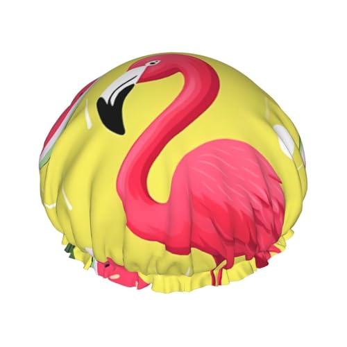 Duschhaube mit pinkem Flamingo und Wassermelone, wiederverwendbar, wasserdicht, für Damen und Herren, elastisches Band, Badehaarnut, doppellagig, waschbar, Badekappe für alle Frisuren, reisefreundlich Duschhaube mit pinkem Flamingo und Wassermelone, wiederverwendbar, wasserdicht, für Damen und Herren, elastisches Band, Badehaarnut, doppellagig, waschbar, Badekappe für alle Frisuren, reisefreundlich von FHEBNDS
