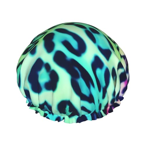 Grüne Leoparden-Duschhaube, wiederverwendbar, wasserdicht, Duschhaube für Damen und Herren, elastisches Band, Badehaarmut, doppellagig, waschbar, Badekappe für alle Frisuren, reisefreundlich Grüne Leoparden-Duschhaube, wiederverwendbar, wasserdicht, Duschhaube für Damen und Herren, elastisches Band, Badehaarmut, doppellagig, waschbar, Badekappe für alle Frisuren, reisefreundlich von FHEBNDS