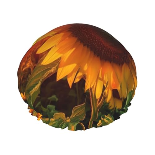 Sonnenblume und Sonnenuntergang Duschhaube, wiederverwendbar, wasserdicht, Duschhaube für Damen und Herren, elastisches Band, Badehut, doppellagig, waschbar, Badekappe für alle Frisuren Sonnenblume und Sonnenuntergang Duschhaube, wiederverwendbar, wasserdicht, Duschhaube für Damen und Herren, elastisches Band, Badehut, doppellagig, waschbar, Badekappe für alle Frisuren von FHEBNDS