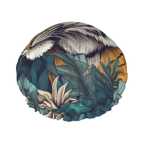 Tropische Tiger-Duschhaube, wiederverwendbar, wasserdicht, Duschhaube für Damen und Herren, elastisches Band, Badehaarmütze, doppellagig, waschbar, Badekappe für alle Frisuren, reisefreundlich Tropische Tiger-Duschhaube, wiederverwendbar, wasserdicht, Duschhaube für Damen und Herren, elastisches Band, Badehaarmütze, doppellagig, waschbar, Badekappe für alle Frisuren, reisefreundlich von FHEBNDS