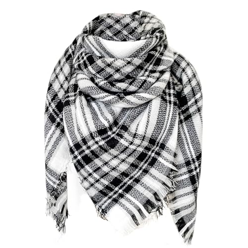 FIFTHAVE Schal Damen Herren Scarf Women Winterschal, Schal Kariert übergroßer Quadratisch Deckenschal Warmer Oversized Fransen Cape Poncho Herbstschal Schwarz 01 von FIFTHAVE