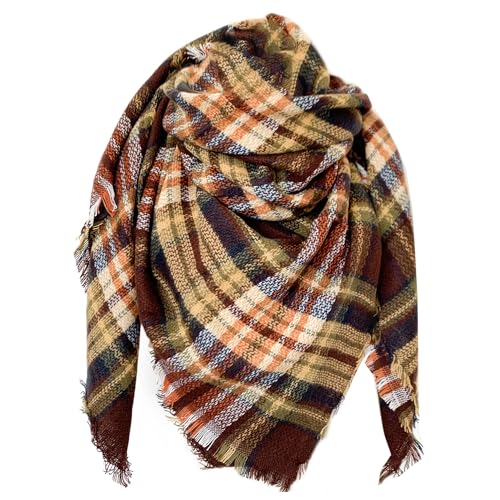 FIFTHAVE Schal Damen Scarf Women Tuch Schal Winterschal Karo Herbst Strickschal Weich Warmer Deckenschal Poncho Cape Herbstschal Dreieckstuch Braun von FIFTHAVE