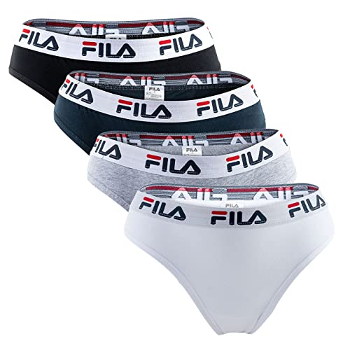 FILA Damen Brazilian Slip - 4er Pack, Logobund, Cotton Stretch (XS, Weiß/Schwarz/Grau/Marine) von FILA