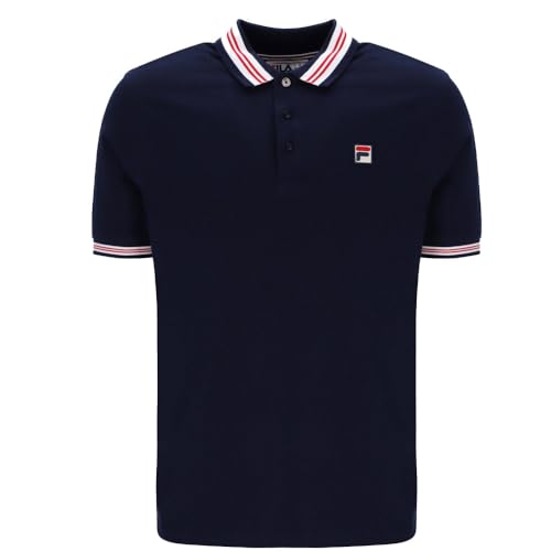 FILA Herren Faraz Geripptes Poloshirt mit Spitzen, Blau, L von FILA