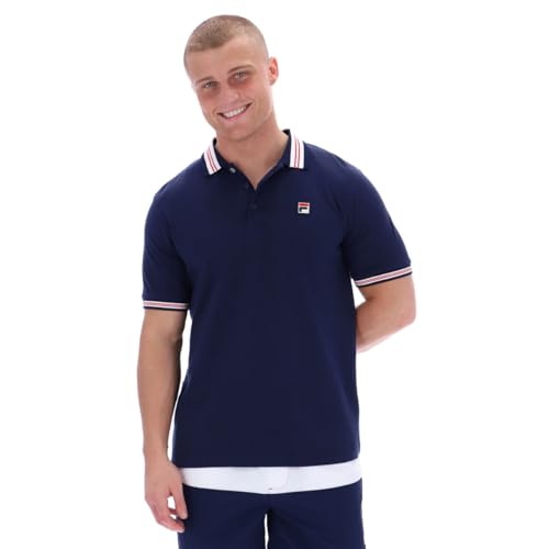 FILA Herren Faraz Geripptes Poloshirt mit Spitzen, Blau, S von FILA