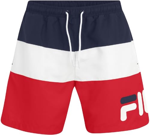 FILA Men's SIMBABWE Blocked Beach Short, Black Iris-Bright White-True Red, L von FILA