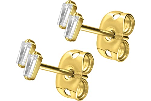 FILANGO 1 Paar Titan Ohrstecker | 2 eingefasste Kristallrechtecke | Damen Ohrring Schmuck | Goldfarben von FILANGO