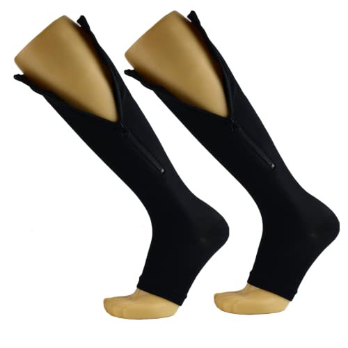 FILFEEL Unisex Kompression Socks, Sport Kalb Kniestütz Socken für Frauen Männer Krampfadern Bein unterstützt Strümpfe Kniehohe offene Zehenstrümpfe (XXL-Schwarz) von FILFEEL