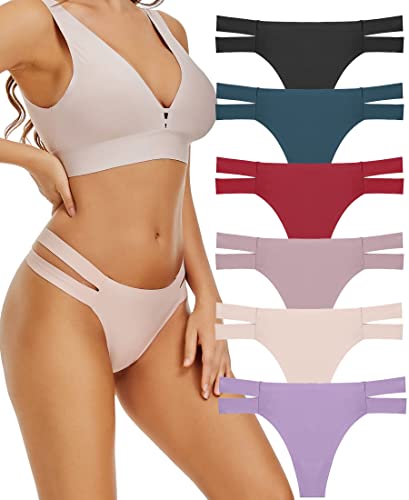 FINETOO 6er Pack Seamless String Tanga Damen Sexy Dessous Slip Nahtlos Hipster Unterhosen Tangas Set Unterwäsche Bequem Frauen Mehrfarbig S-XL… von FINETOO