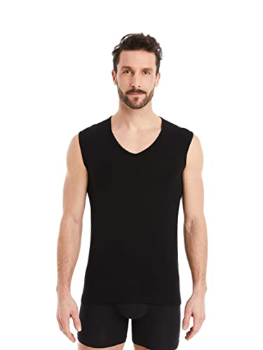 FINN Business Unterhemd Herren Ärmellos mit V-Ausschnitt - Unterziehshirt Männer aus original Lenzing® Modal Stoff - Das perfekte Tank-Top unter Hemd und Anzug Schwarz M von FINN