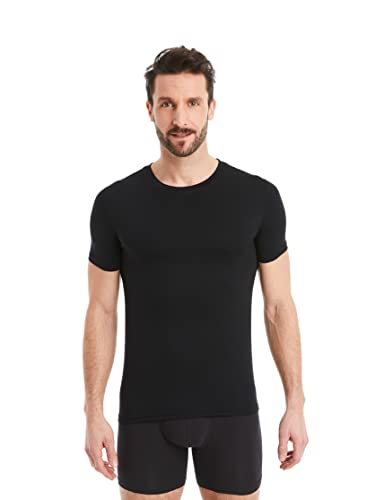 FINN Business Unterhemd Herren Kurzarm mit Rundhals-Ausschnitt - Unterziehshirt Männer aus original Lenzing® Modal Stoff - Das perfekte T-Shirt unter Hemd und Anzug Schwarz L von FINN