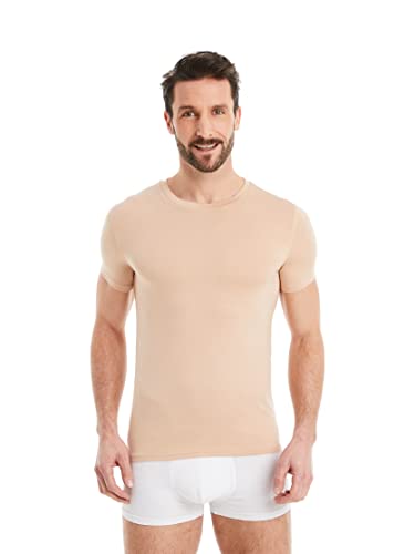 FINN Business Unterhemd Herren Kurzarm mit Rundhals-Ausschnitt - Unterziehshirt Männer aus original Lenzing® Modal Stoff - Das perfekte T-Shirt unter Hemd und Anzug Hautfarbe Nude S von FINN