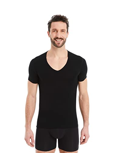 FINN Business Unterhemd Herren Kurzarm mit V-Ausschnitt - Unterziehshirt Männer aus original Lenzing® Modal Stoff - Das perfekte T-Shirt unter Hemd und Anzug Schwarz M von FINN