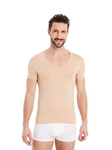 FINN Business Unterhemd Herren Kurzarm mit V-Ausschnitt - Unterziehshirt Männer aus original Lenzing® Modal Stoff - Das perfekte T-Shirt unter Hemd und Anzug Hautfarbe Nude XL von FINN