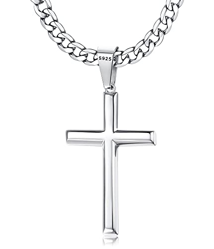 FIOROYAL 925 Sterling Silber Halskette Kreuz Kette Herren Silber Kette mit Kreuz Anhänger mit 5MM Breit Edelstahl Kette für Damen Christentum Schmuck Herren Jungen Länge 41CM von FIOROYAL