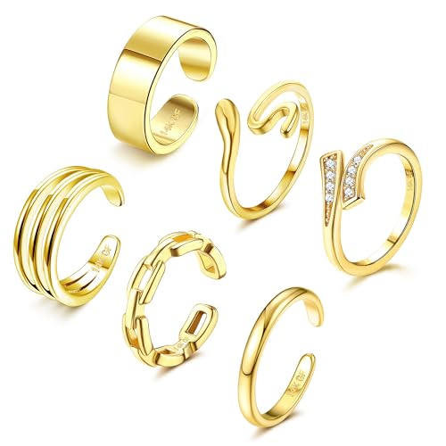 FIOROYAL 6 Stück 14K Gold Zehenring Verstellbare Zehenringe Set für Damen Mädchen CZ Herz Offene Zehenringe Sommer Strand Fußschmuck Snake Type von FIOROYAL