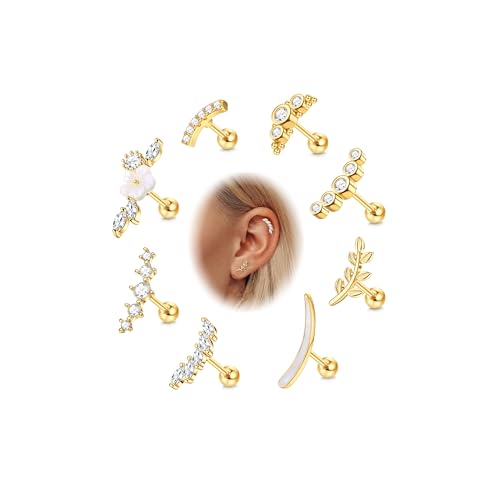 FIOROYAL 8 Stück 16G Helix Piercings Chirurgenstahl Ohrringe Set Blume Top Piercing Ohr CZ Knorpel Ohrstecker für Damen Helix Tragus Conch Piercing Gold von FIOROYAL