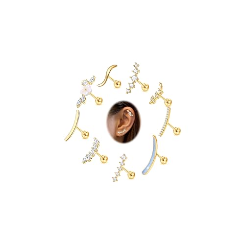 FIOROYAL 9 Stück 16G Helix Piercings Chirurgenstahl Blumen Helix Piercing Opal Top Piercing Ohr CZ Tragus Conch Piercing Gold Knorpel Ohrringe für Damen von FIOROYAL