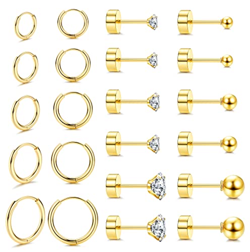 FIOROYAL 11 Paare Ohrringe Gold Kreolen Creolen Ohrringe Klein für Damen Runde Zirkonia Ball Helix Piercings 14K Vergoldeter Medizinische Ohrstecker für Mädchen von FIOROYAL